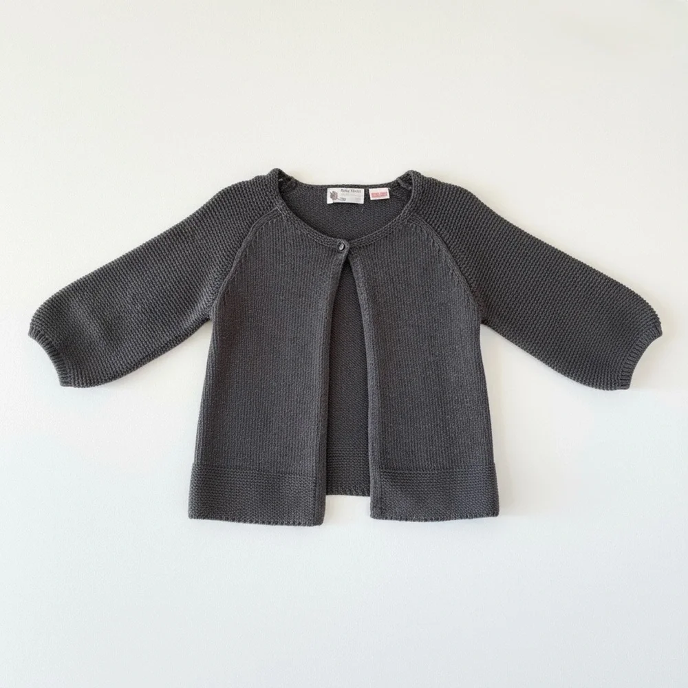Zara Girls Charcoal Gray Metallic Knit Cardigan 3-4Y Button Front